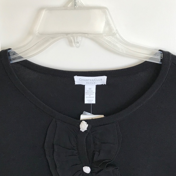 CHARTER CLUB Silk Cotton Cardigan Sweater Ruffle Black Women’s Plus Size 3X 2X - Picture 2 of 16
